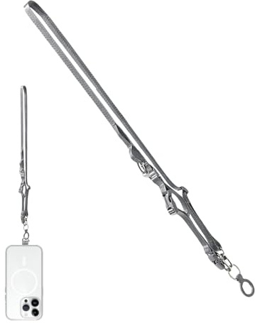 Cordon tour de cou pour téléphone portable | Support de cou antivol réglable pour femme pour randonnée, cyclisme, plein air, voyage, escalade, ski, Gris, Refer to description