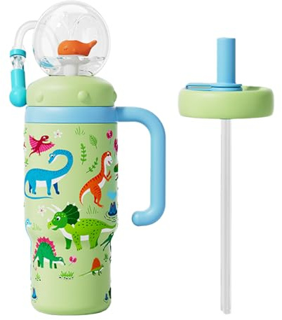 HBSAPKKA Whale Fountain Tumbler, Stainless Steel Insulated Whale Cup Water Bottle Drinking Cup for Kids Adults Whale Squirt Weighted Sippy Straw Cups 2 Lids 24oz