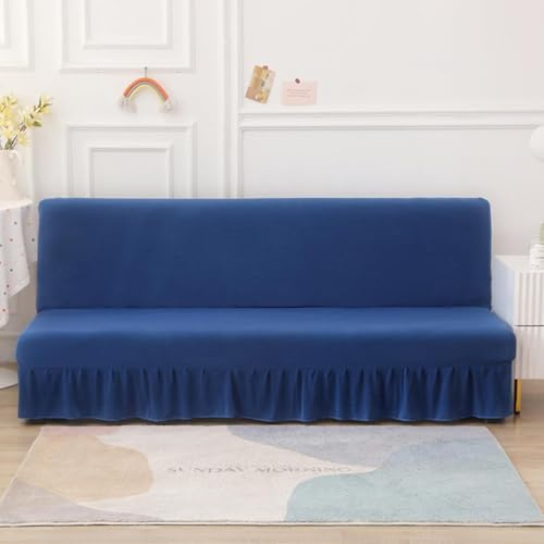 Copri Divano Senza Bracciolo Con Gonna A Balze Elasticizzato 2/3/1 Posti Copridivano Letto Pieghevole Copertura per Divano Letto Antigraffio Gatto Fodera per Divano Clic Clac(Blue A,120-150cm)