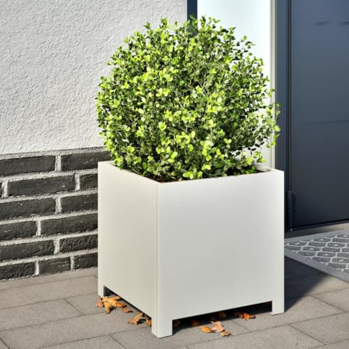 HaoChrymec Lot de 2 Pots de Fleurs with Acier, Design Stable, Jardinières Extérieur, Bac à Fleurs Extérieur, Jardinière Balcon, Balconnière Extérieure, Blanc, 40 x 40 x 40 cm