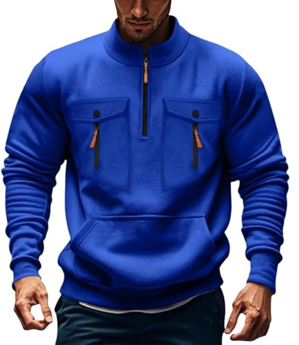 TOFOTL Felpa Lavoro Uomo Maglioni Cashmere Felpa One Piece Basket Maglia Pile Colore Tinta Unita Bordeaux Natale Sweater Fit a Maglie Peluche Inverno Cotone Felpe da Uomo G-Blu XXL