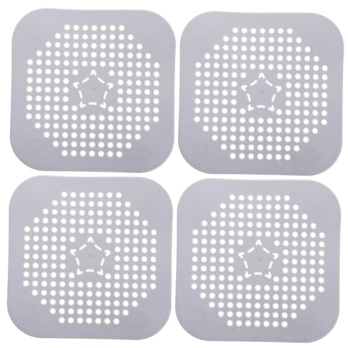 ELAYARD 4 pezzi Copertura per Scarico Pavimento in Silicone Filtro Quadrato per Lavabo e Doccia Antintasamento Resistente e Facile da Pulire Adatto Tutti i Tipi Scarichi da Bagno e Grigia