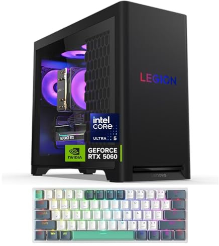 Lenovo Legion Tower 5i Gen 10 RTX 5060 Gaming Desktop, Intel Core Ultra 5 225F, 32GB DDR5 RAM, 1TB SSD, DP, RJ-45, Wi-Fi 6, Bundle con Machenike K500A-B61W Gaming Keyboard