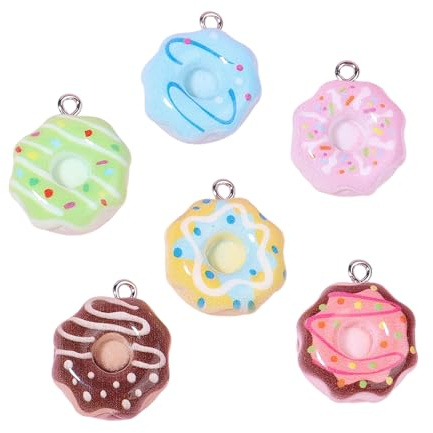 ARTISAMILY 10pcs Donut Bracelet Keychain Charms Cute Food Resin Pendants Dangle Earring Charms Donut Lovely Hang Ornament for Jewelry Making DIY Crafts Supplier 23x18 mm