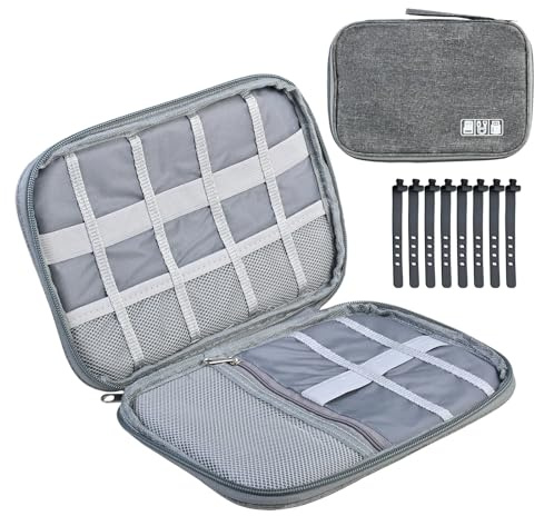 Olinner Organizador Cables Portátil Estuche Cables Viaje Bolsa Cable Bolsa Cable Organizador para Cargadores, Cable USB, Powerbank, Tarjetas de Memoria, Memoria USB, Disco Duro Externo, Adaptadores