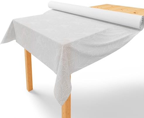 LILENO HOME Tischdeckenrolle 1,10 x 25 m - Tischdecke Blätter Hellgrau aus | Vlies - Stoffähnlich, abwaschbare Tischdecke als Rolle, Meterware Tischtuchrolle - Einweg Papiertischdecke Rolle Alternative