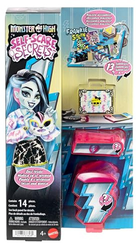 Monster High Self-Scare Secrets Frankie Stein-docka och tillbehör med 13 realistiska överraskningar, som hårfärgningsset och spelkonsol, JMG73