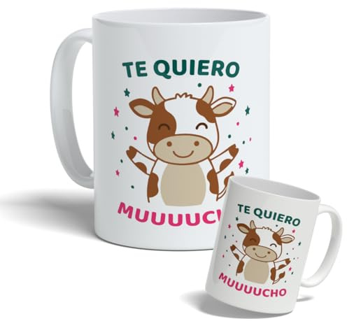 DEREGALOOS Taza Personalizada San Valentín con Mensaje de Amor. Taza de Cerámica con Frases Bonitas para Pareja. Regalo Romántico Original para Él o Ella (Te quiero muuuucho)