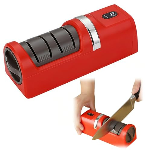 Bonusvogue Aiguiseur automatique pour couteaux de cuisine, aiguiseur électrique sans fil rechargeable, meule diamantée 2 niveaux, base ventouse antidérapante, entretien couteaux cuisine