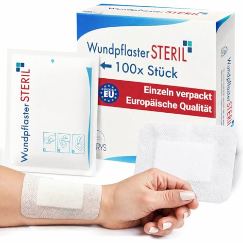 MedTreu Wundpflaster steril 5x7,2 cm – 100 Stück einzeln verpackt | Selbstklebender Wundverband mit saugfähigem Pad | Pflaster für empfindliche Haut, atmungsaktiv &wundauflage (5x7,2cm (100 Stück))
