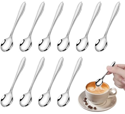 10 Pieces Mini Spoon, 9.5cm Stainless Steel Small Spoons for Spices Jars, Reusable Tea Spoon Set, Salt Spoon Condiment, Durable Espresso Spoons, Kitchen Tiny Spoons for Coffee, Powder, Dessert, Pepper