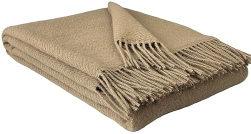 STTS International Wolldecke 100% Schurwolle Wohndecke 140 x 200 cm Tagesdecke Schurwolldecke Woll-Plaid Tirol in vielen Farben erhältlich (Beige (MU))