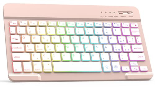 Tastiera Wireless Bluetooth, Rechargeable Tastiera Universale Ultra Sottile | Silenziosa Tastiera iPad, Tastiera Retroilluminata per Tablet Samsung/IOS/Android/Windows/Telefoni, Layout Italiano QWERTY