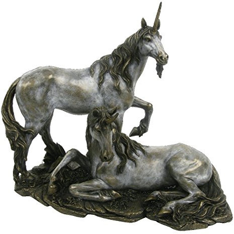 Unbekannt Phantastisches Einhornpärchen Bronziert Skulptur Veronese Einhorn Figur
