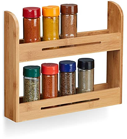 Relaxdays Gewürzregal stehend, Kräuterregal aus Bambus, kleiner Gewürzhalter für die Küche, HBT: 26 x 31 x 6 cm, natur