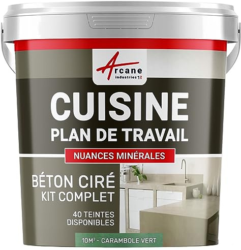 Beton Cire Küche: Arbeitsplatte, Spritzschutz - NUANCES MINERALES Sternfrucht Grün - 10 m² (für 2 Schichten)