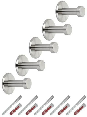 5 x SOTECH Klädkrokar TALEA i äkta rostfritt stål Ø 10/15 mm längd 30 mm total längd 33 mm med platta väggkrok hängare