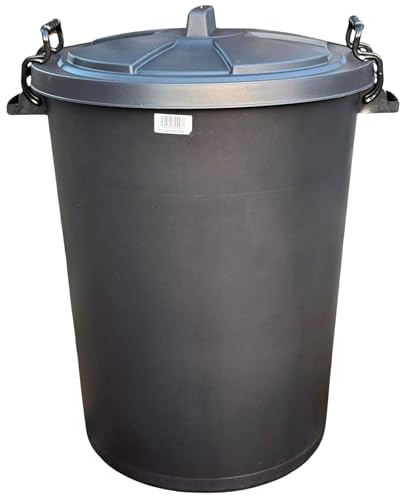 Srendi® Large Black Plastic Dustbin Garden Storage Unit Bin Clip On Locking Lid Heavy Duty for Rubbish Waste Animal Feed (1)