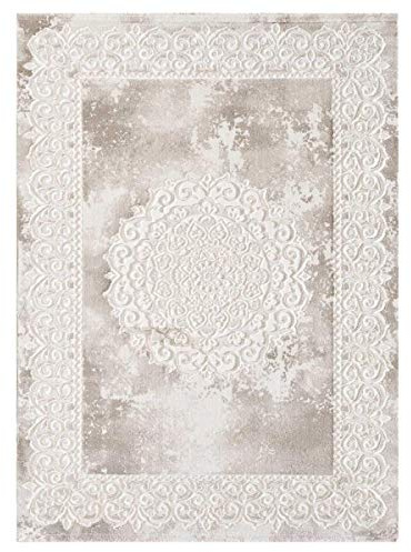 1A2T - Tapis Salon Moderne Design Oriental Style - Tapis Salon Beige 120x160 cm - Tapis à Poils Ras Rectangulaire idéal pour Le Salon, 3581