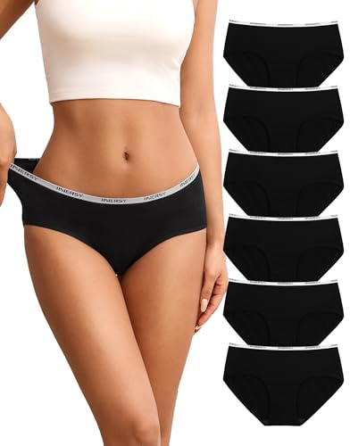 INNERSY Unterhosen Damen Baumwolle Slips Hipster Unterwäsche Frauen 6 Pack | 100% Baumwoll Schritt, Damenunterwäsche Mittlere Taille, Damenslips Bequem, Mid Slip Atmungsaktiv, Panties Sport und Alltag