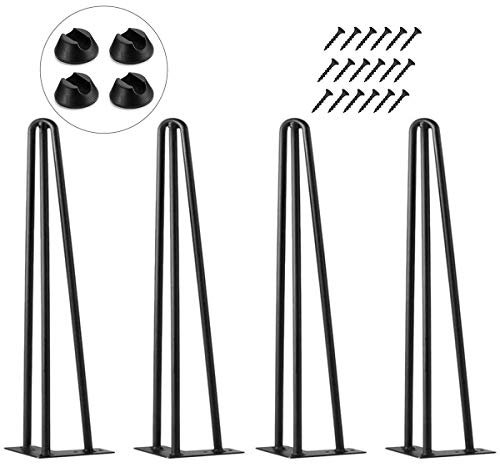 4 Patas Mesa Patas Hairpin Patas a Horquilla Para Mesa de Acero Patas Muebles Robustas Con Tornillos y Bases Protectoras