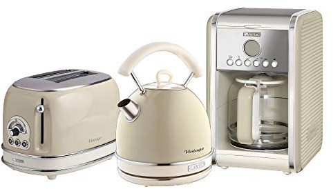 Ariete ARPK13 Retro Style Dome Kettle, 2 Slice Toaster and Filter Coffee Machine Set, Vintage Design, Beige