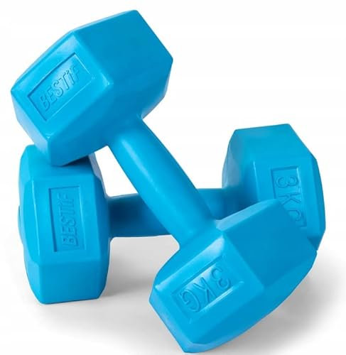 BESTIF Hantelset Hanteln 2er Set Hexagon Hantel Kurzhantel aus Kunststoff 2 Stück | 1 – 6 kg für Gym Fitness Aerobic (2 x 3kg)