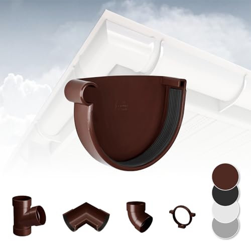 Regenrinnensystem - 90mm Plastica PVC, Selezione Componenti - RainWay90 - Marrone, Rinnenkappe Sinistra