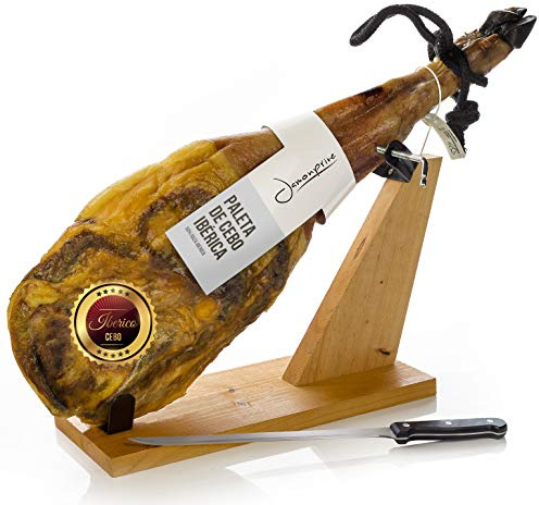 Jambon Pata Negra Ibérique (Épaule) 4-4.5 Kg + Porte Jambon + Couteau - Jamón Ibérico Espagnol Cebo