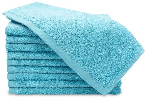 ZOLLNER 10er Set Gästehandtücher - kleine und Flauschige Handtücher in 30x50 cm - waschbar bis 60°C - Baumwolle - in blau - Hotelqualität - Oeko Tex® Zertifiziert
