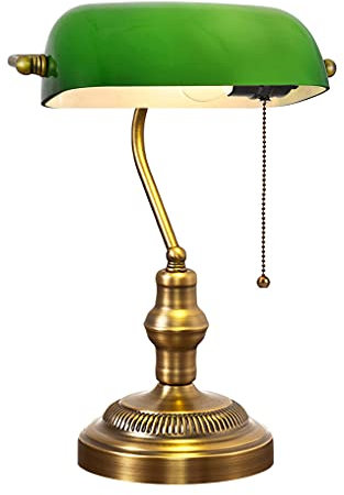 LANMOU Lampada da Banchiere Verde, Lampada da Tavolo Studio Ufficio Scrivania Retrò Lampada da Comodino Tradizionale in Metallo in Ottone Lucido, con Interruttore, Paralume in Vetro Verde, Attacco E27