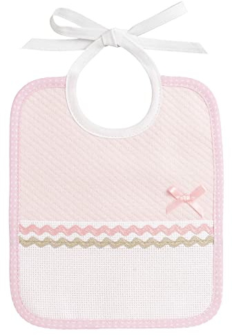 Filet - Lätzchen aus Weichem Stoff mit Rosafarbenem Rautenmuster und Einer Aida-Tasche zum Besticken, Ideal zum Schutz der Kleidung des Babys, 100% Made in Italy, Farbe Rosa