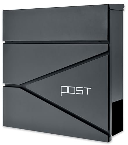 Verda Briefkasten mit Zeitungsfach, 2X Schlüssel, Anthrazit, Postkasten Designer Wandbriefkasten mit Edelstahl Schloss unter dem Deckel versteckt, Zeitungsrolle, modern, Post (SN3696-1)