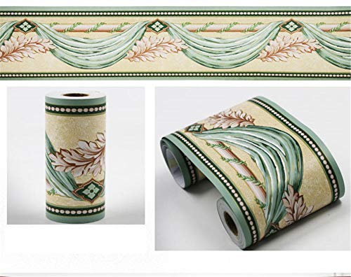 Tapetenbordüre, selbstklebend, grüne Ornamente, wasserdicht, Vinyl, für Badezimmer, Küche, Arbeitszimmer, Flur, Eingang, Glastür-Dekor, Aufkleber, 10 cm x 900 cm