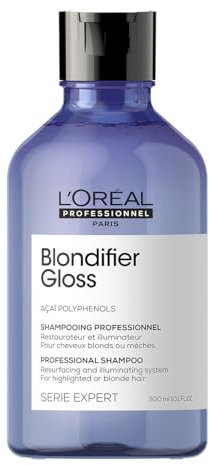 L'OREAL PROFESSIONNEL - Shampoing Restaurateur & Illuminateur Blondifier Gloss - Homme & Femme - Apporte Nutrition & Brillance - Cheveux Blonds & Méchés - Enrichi en Vitamine E - 300 ml