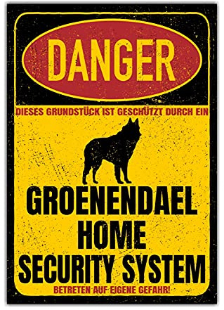 Groenendael Schild Danger Security System Türschild Hundeschild Warnschild Schild Hund Sicherheitsschild Hund Privatgrundstück Hundewarnung Warnung vor dem Hund