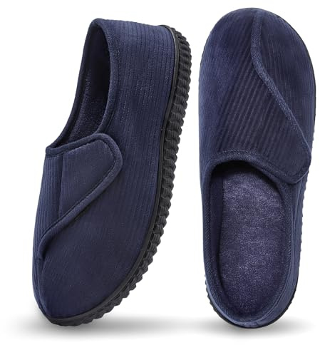 Git-up Pantofole da casa per Uomo Confortevole e Antiscivolo Calde Ciabatte con Soletta Memory Foam Pantofole Regolabili diabetiche per Edema Piedi, Blu 9