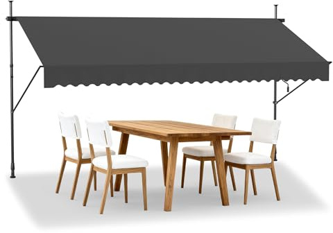 YRHome Klemmmarkise Markise Sonnenschutz Balkon Balkonmarkise mit Handkurbel Einziehbar Manuell Faltarm UV-beständig ohne Bohren Terrassenüberdachung 100% Polyester 300x120cm Dunkelgrau