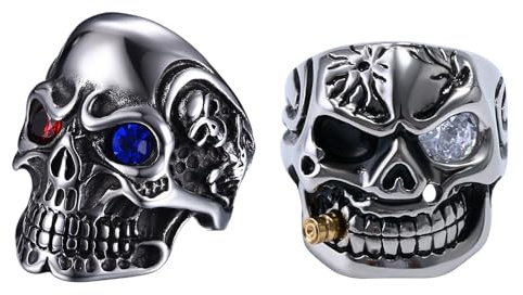 OIDEA Herrn - Damen Ringe Schädel-Persönlichkeit Edelstahl Diamantbesetzt Skull Punk Rock Stil Rot Weiß 54 (17.2) ~ 70 (22.3)