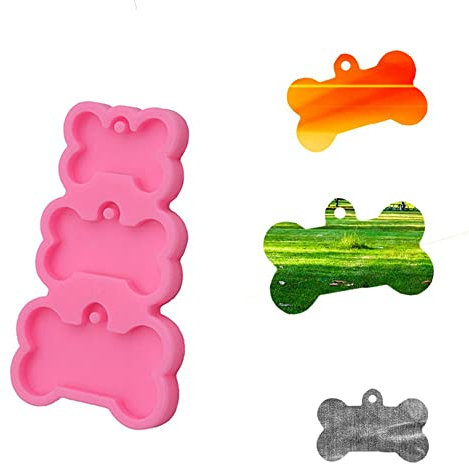LUMoony 1Pcs Hundeknochen Förmige Silikon Form Epoxidharz Form Hundemarke Anhänger Gussform DIY Schlüsselbund mit Loch Silikonform Backform DIY Schlüsselanhänger Basteln, Anhänger