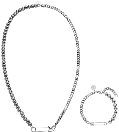 Purelei Kipi Schmuckset (Gold, Silber, Rosegold), Unisex Schmuckset aus langlebigem Edelstahl, Wasserfeste Halskette und Armband mit Stecknadel für Damen und Herren