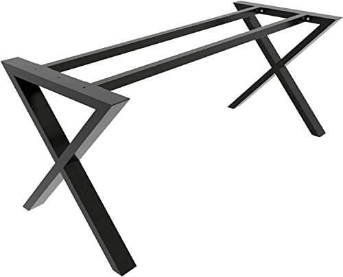 MetaloPro Tischbeine Metall, Schwerlast Stahl Schreibtisch Beine, Tischkufen Schwarz und Schrauben, Bodenschoner, Trapez Tischgestell für Moderne Couchtisch, Esstisch, Wohnzimmertisch – 150x70x72 cm