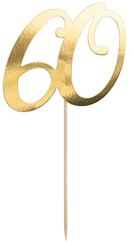 Cake Topper 60 Gold – XL Kuchenstecker Kuchendeko 60 Geburtstag | Tortenaufsatz Zahl 60, Kuchendeko Jubiläum Männer & Frauen, Diamantene Hochzeit, 20cm inkl. Stecker, Made in EU