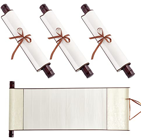 WEBEEDY 3 Stück Leere Hängende Schriftrolle Kalligraphie Hängende Rollen Chinesisches Reispapier Leere Malerei Scroll für Malen Kalligraphie Ideales Accessoire für Nette Reden,Vortrag(Gold,70x33cm)