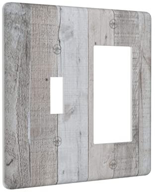 Cubierta de interruptor de luz de combinación de 2 bandas de madera gris marrón y gris para interruptor de luz, placa frontal eléctrica de granja, decoración de cocina, 4.5 x 4.5 pulgadas