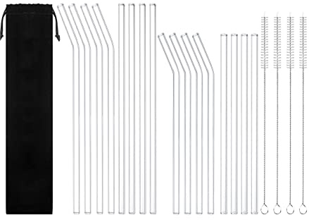GOODFEER Glas Strohhalme, 20 Teilig Wiederverwendbar Trinkhalme Set | Glastrinkhalme für Bubble Tea, Smoothie, Cocktails, Milchshake, mit Reinigungsbürsten, Transparent