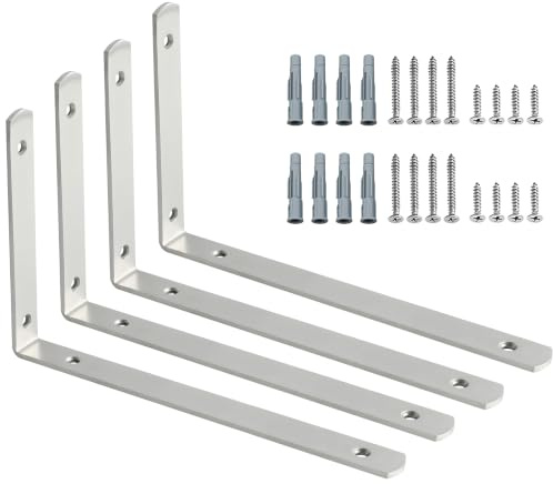 SAYAYO 4 Pcs Equerre Etagere Murale Support Charge Lourde 300*156mm Brossé | Supports Étagère Murale en Acier Inoxydable, Fixation Flottante Support Étagère Métal Forme en L pour Salon Chambre Cuisine