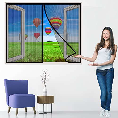Mosquitera magnética para Ventanas, 70x145 cm malla de pantalla duradera, fácil de instalar, mantener insectos fuera se adapta a la apertura de la Ventanas hasta, Negro P