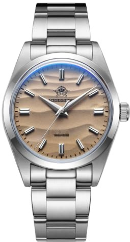 ADDIEDIVE 36mm Einfache Quarzuhr Analoguhren für Herren Blasenspiegelglas Wüste Edelstahlarmband AD2030