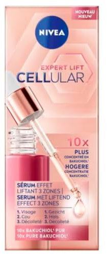NIVEA Cellular Expert Lift Gesichtsserum 3 Zonen Lift Effekt (1 x 30 ml), Anti-Falten Gesichtspflege Konzentrat aus Bakuchiol, Anti-Aging Serum für Gesicht, Hals & Dekolleté
